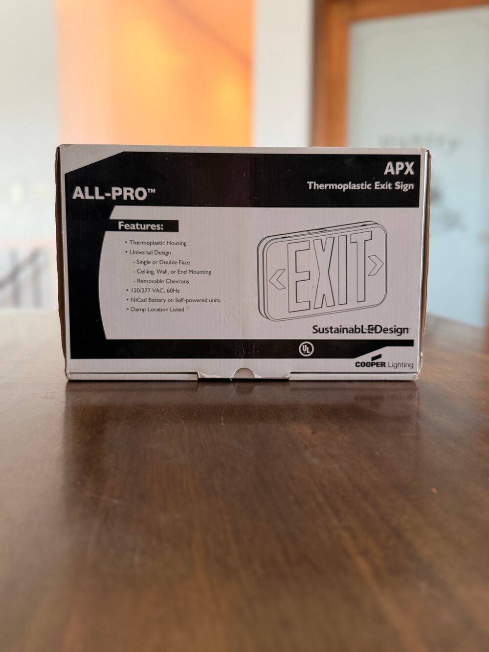Cooper All-Pro Thermoplastic LED Exit Sign APX7R RED LETTERS 25Watt 120/277 V